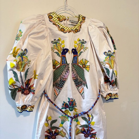 New ALEMAIS Effie puff sleeve midi dress in pearl - Picture 10 of 16